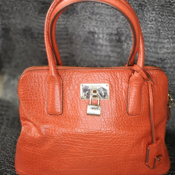 DKNY Orange Leather Dome  /  Satchel with Crossbody Strap - Picture 3 of 16